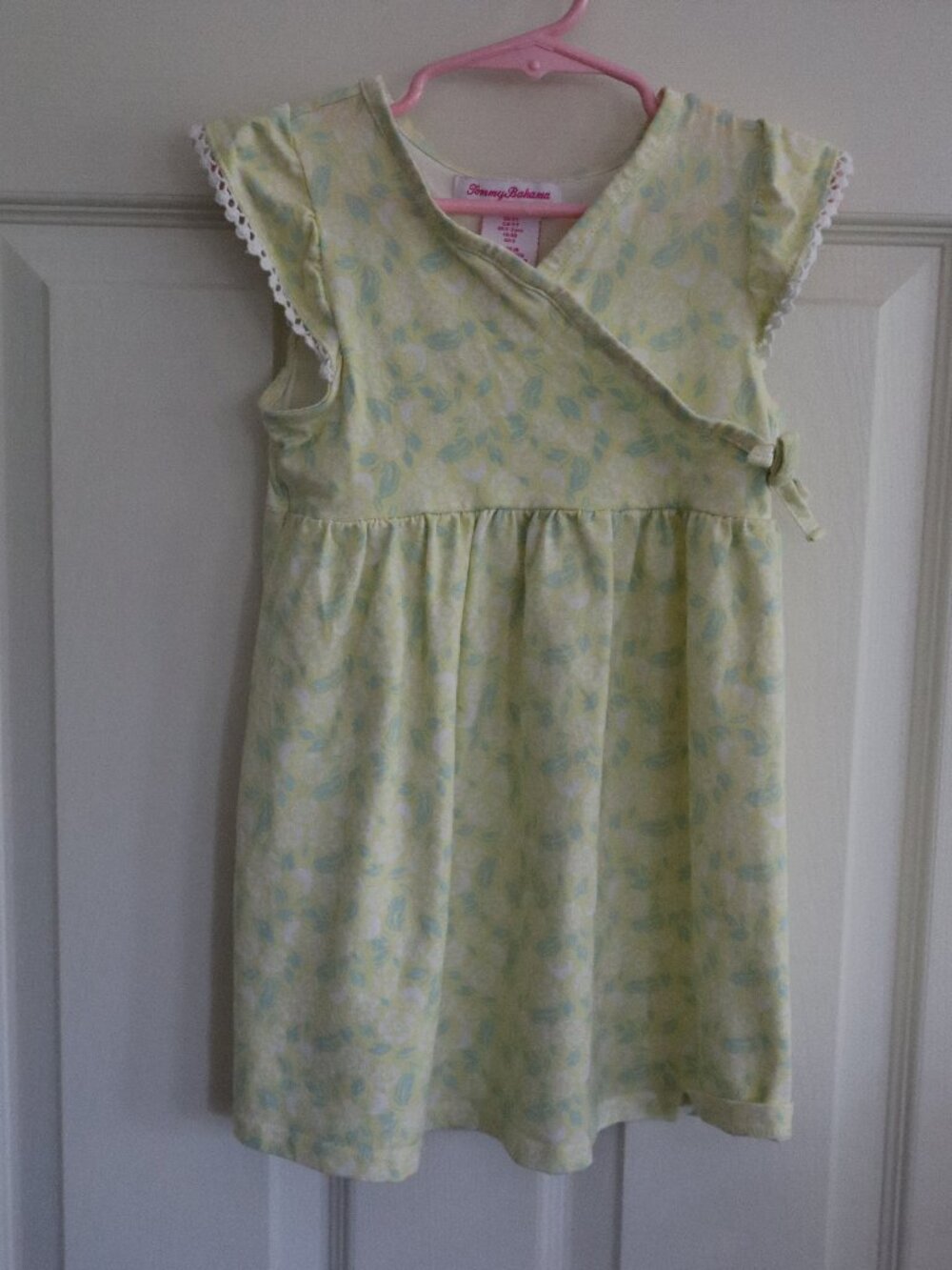 Yellow Sundress 3T Tommy Bahama with white florals and white ribbon on sleeves